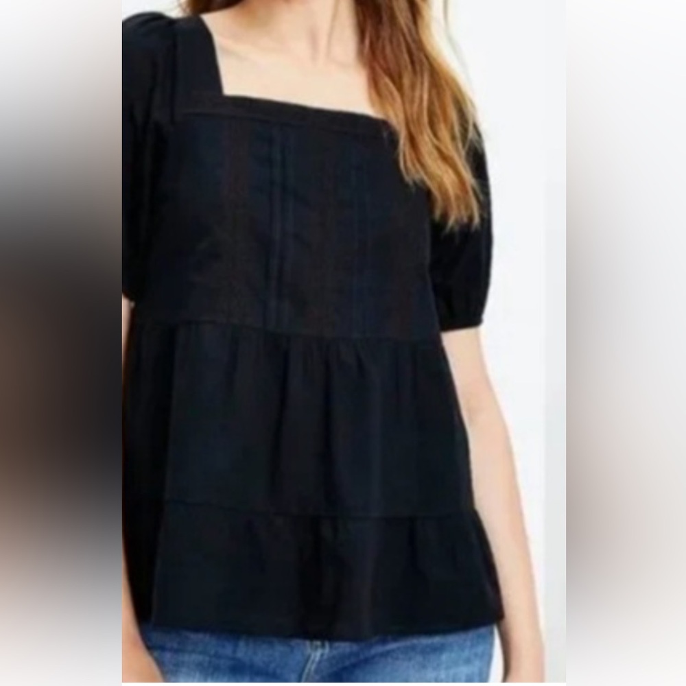 NWT LOFT Black Tiered Blouse Sz M- 100% Cotton